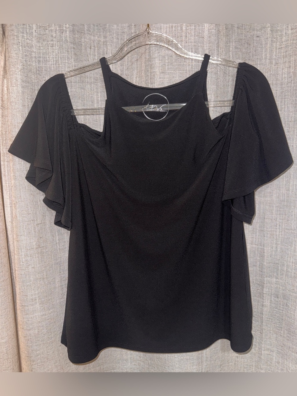 INC International Concepts Black Cold-Shoulder Ruffle Sleeve Stylish top
